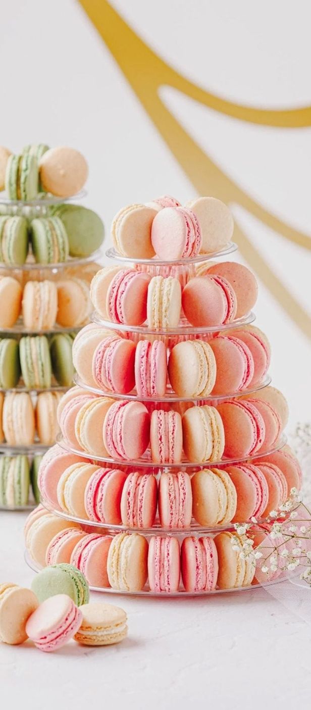 pink and green macaron towers as alternative wedding cake idea