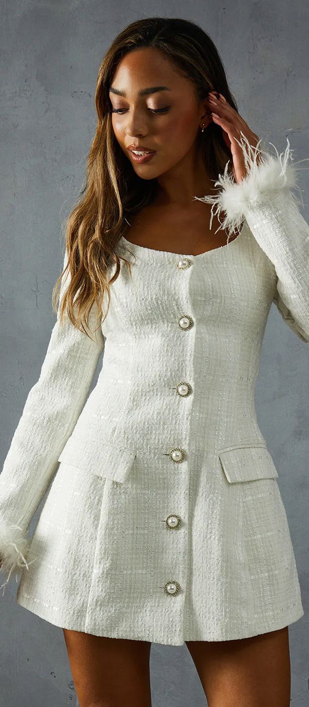 feather trim short hen party dress idea from miss pap