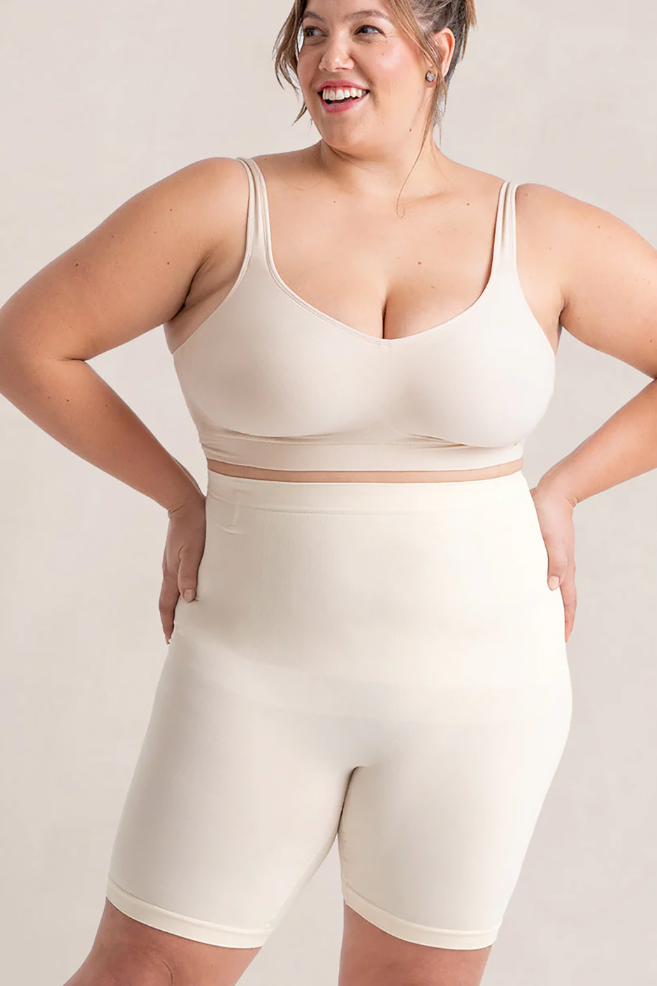 Smoothing shapewear shorts for plus size brides from Shapermint in beige 