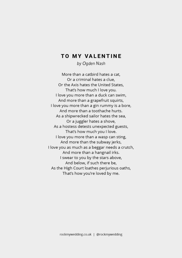 To My Valentine by Ogden Nash Wedding Reading