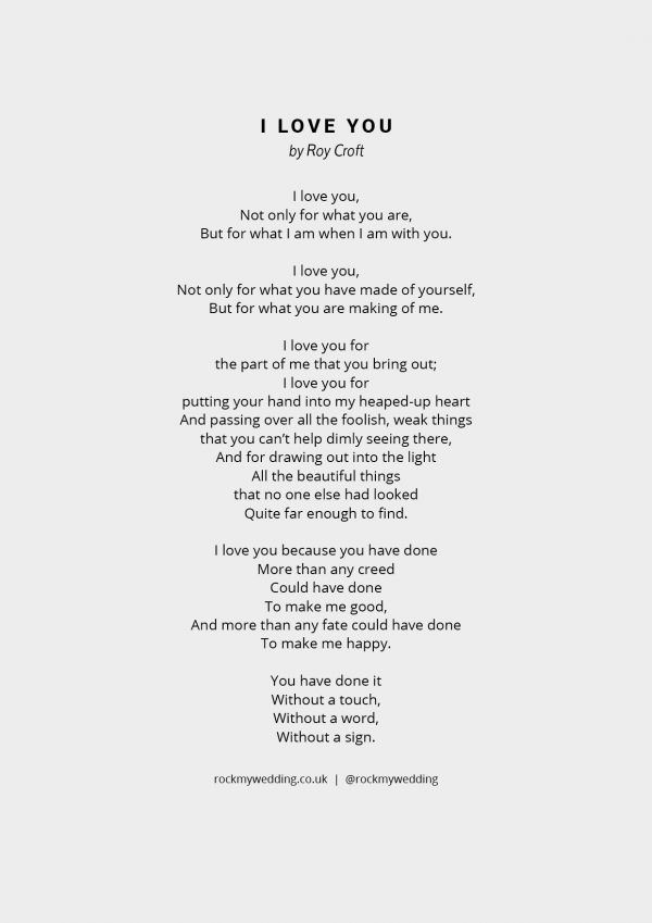 I Love You by Roy Croft Wedding Poem