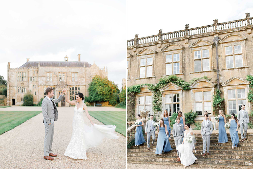 Blue Bridesmaid Dresses For Classic Wedding At Brympton House