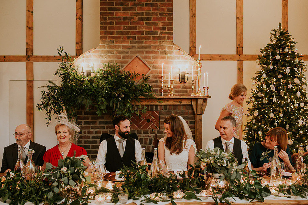 Burley Manor Winter Wedding with Sequin Bridesmaids & Christmas Decor