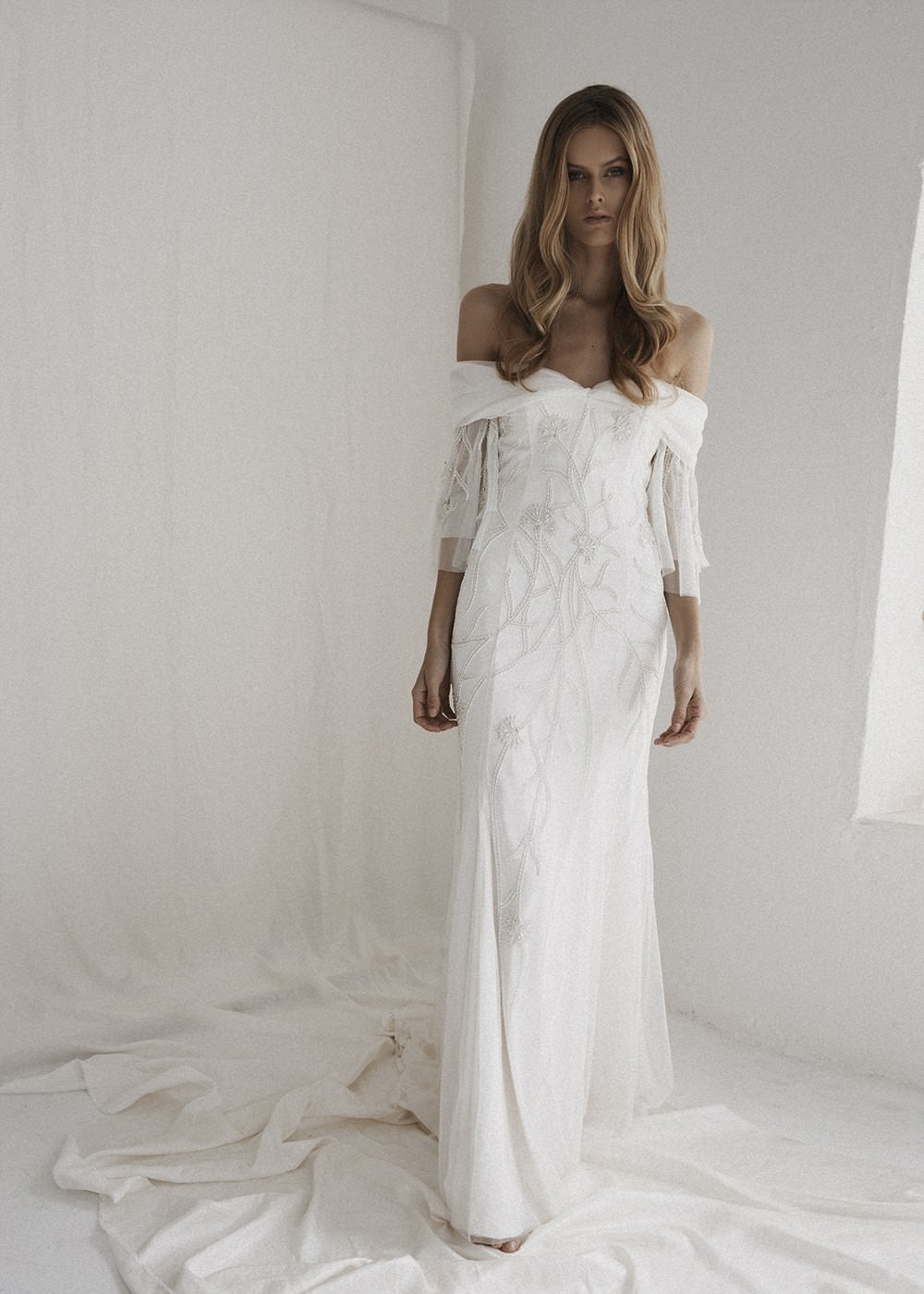 bardot bridal dress