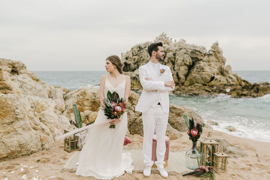 Intimate Beach Wedding Elopement In Barcelona With Beach