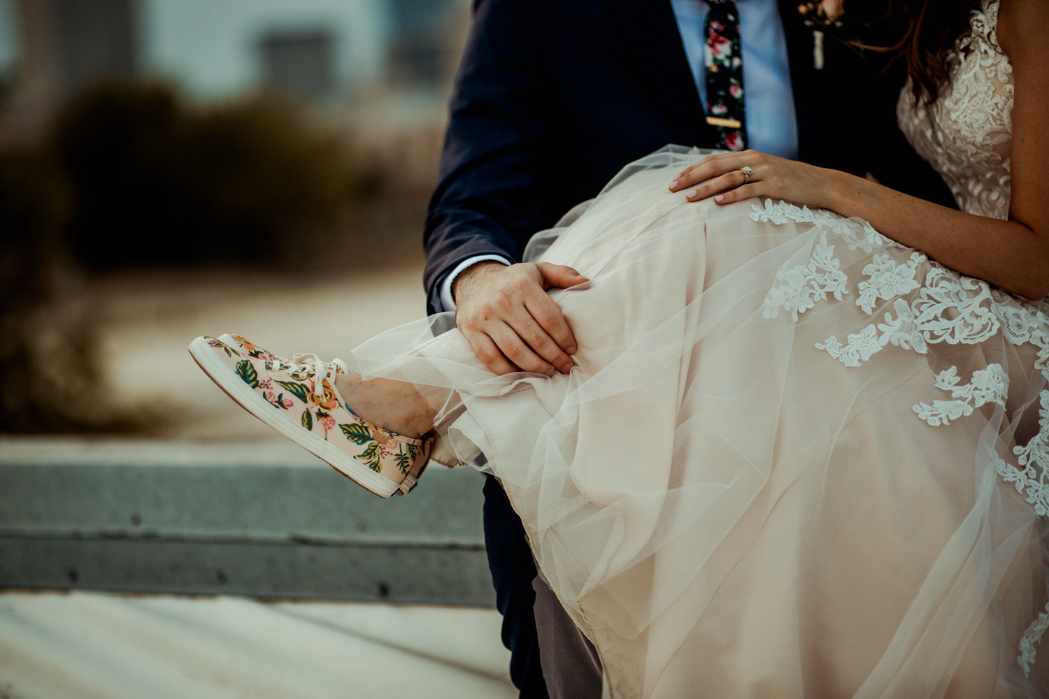 wedding dress and trainers