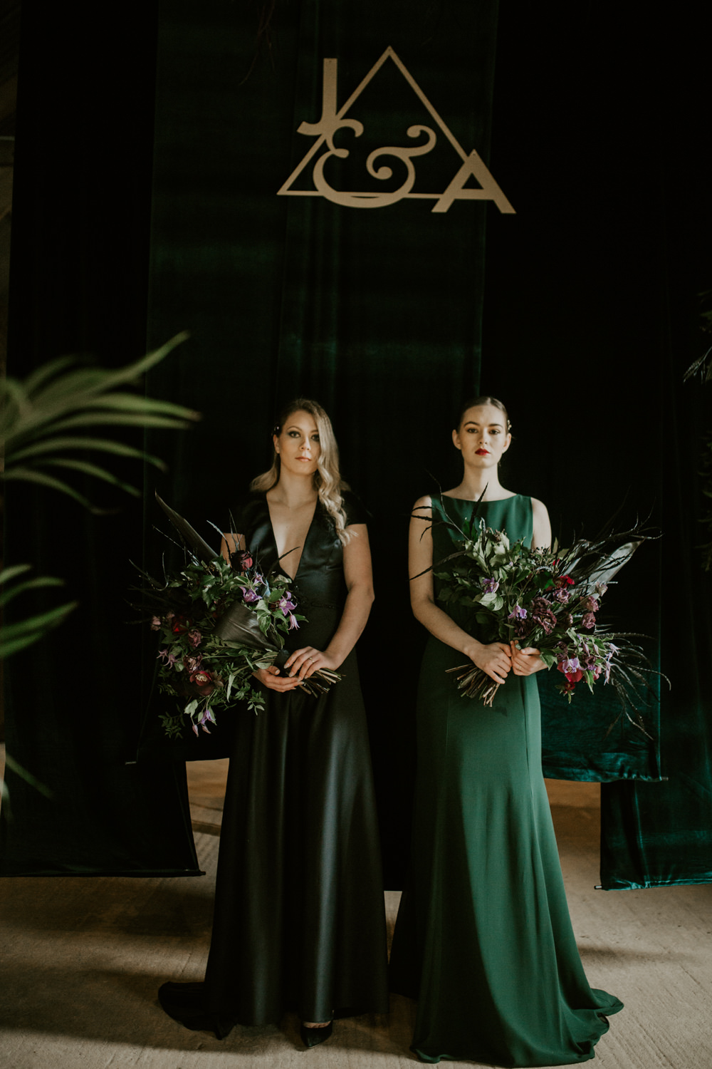 green and black bridesmaid dresses