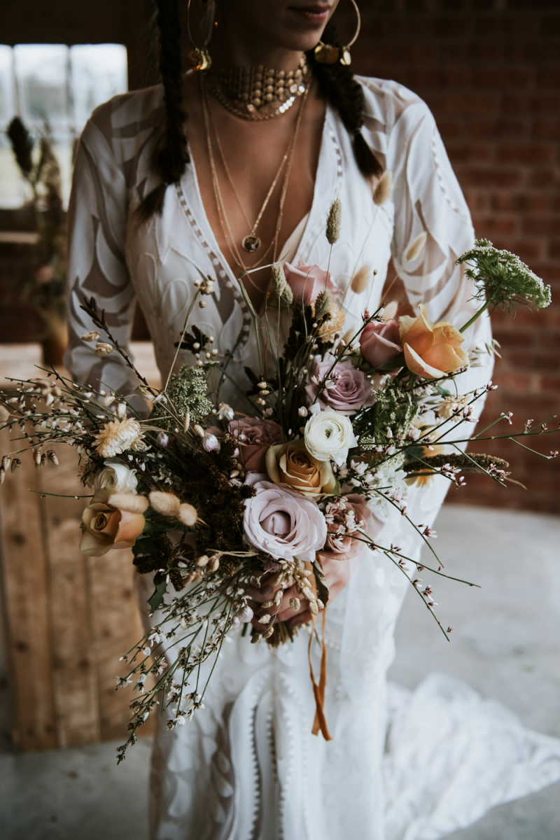 Dried Flowers and Floral Wedding Dress for Luxury Boho 