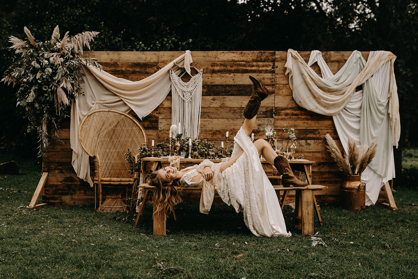 Nude Bohemian Wedding Inspiration With Dried Flowers Macrame